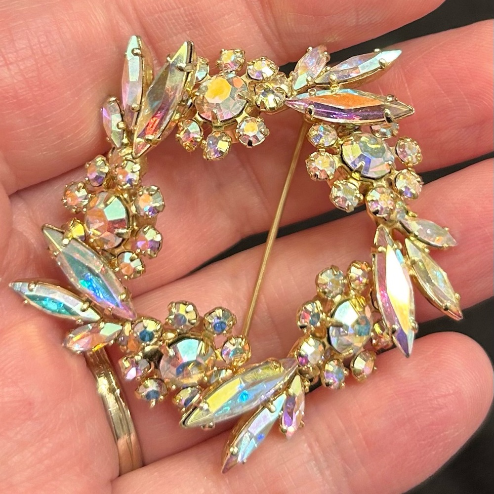 Signed Sherman Vintage Rhinestone Brooch AB Rhinestones